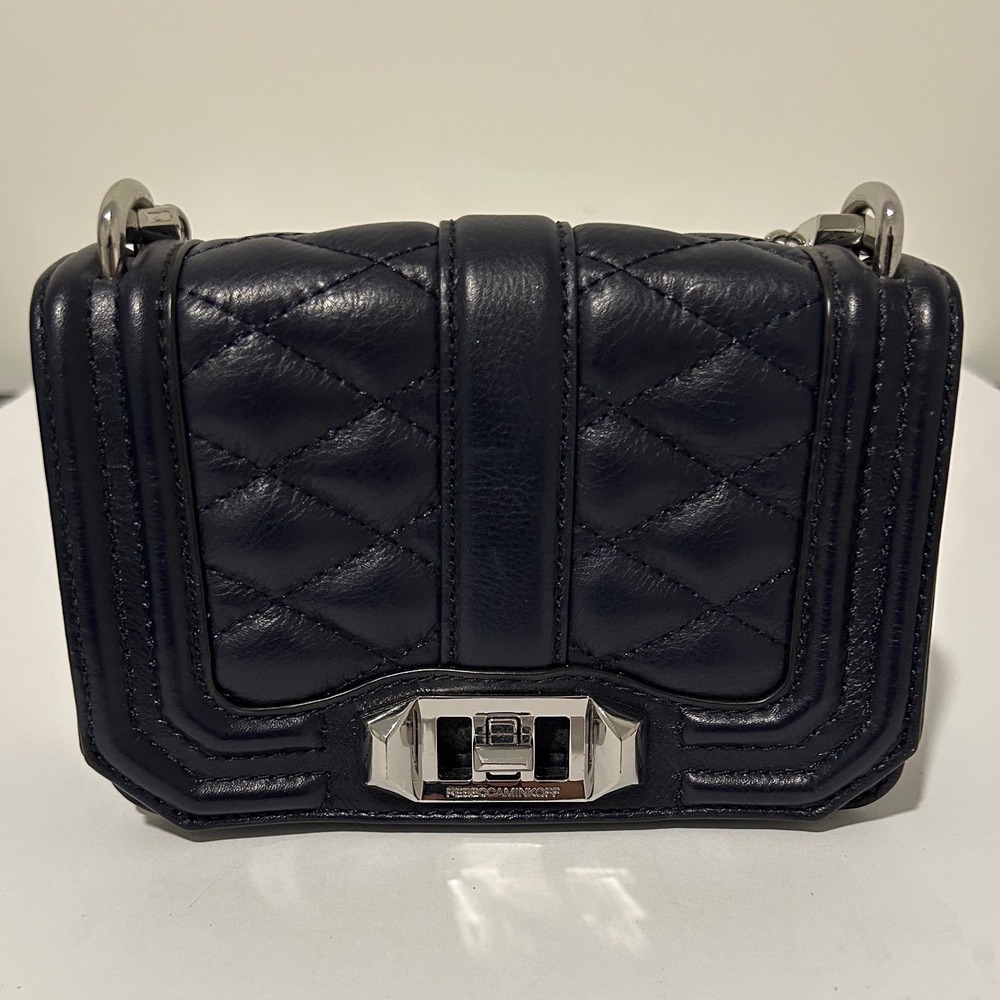 Rebecca Minkoff Mini Love‎ Quilted Leather Crossbody Bag Navy Blue - Picture 3 of 8